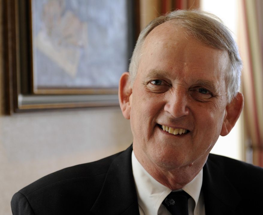 In this March 31, 2009, file photo, U.S. Rep. Rob Simmons, R-Conn., poses for a photo during an Associated Press interview in Washington. Eight years after leaving Washington and five years after an unsuccessful run for the U.S. Senate, the 72-year-old three-term congressman is campaigning hard to win a more parochial political job on Nov. 3, 2015, in the first selectman race of his hometown of Stonington, Conn. (AP Photo/Susan Walsh)