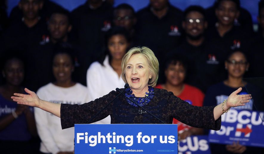 Democratic presidential candidate Hillary Rodham Clinton speaks during a campaign event at Clark Atlanta University Friday, Oct. 30, 2015, in Atlanta. (AP Photo/David Goldman)
