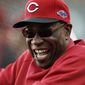 FILE - This Oct. 6, 2012 file photo shows Cincinnati Reds manager Dusty Baker laughing before Game 1 of the National League division baseball series between the San Francisco Giants and the Reds, in San Francisco. (AP Photo/Eric Risberg, File)