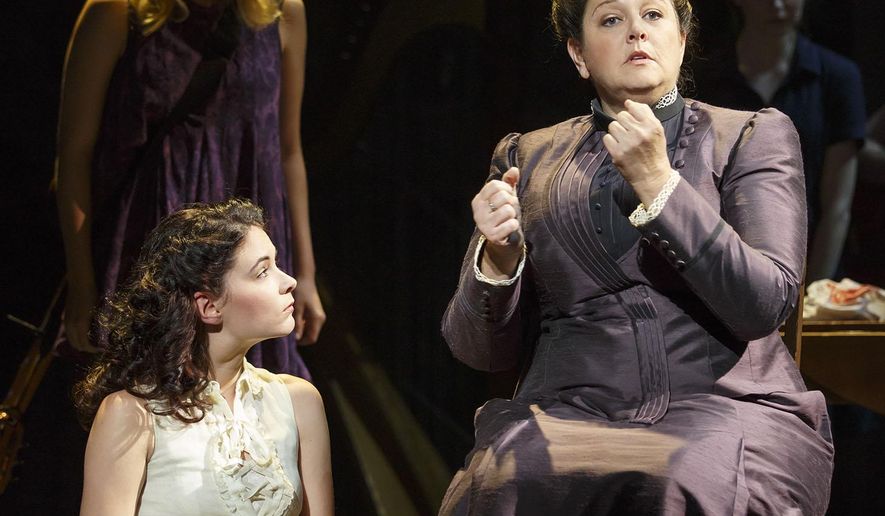 In this image released by Boneau/Bryan-Brown, Camryn Manheim, right, appears with Sandra Mae Frank, foreground left, and Katie Boeck during a performance of "Spring Awakening," in New York. The former "The Practice" star is showcasing a sign language skill in a crackling Broadway revival of "Spring Awakening," which mixes hearing and deaf performers. (Joan Marcus/Boneau/Bryan-Brown via AP)