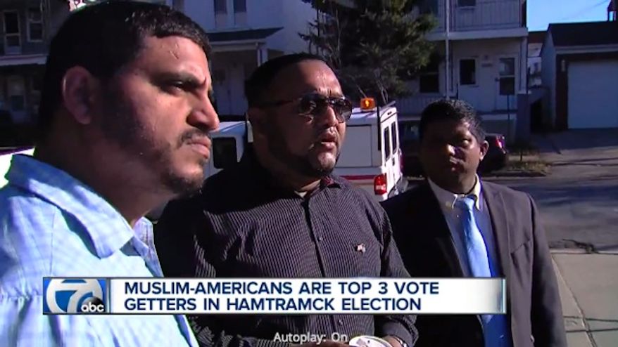 A diverse Detroit enclave known for its Polish heritage elected three Muslim-Americans to its city council Tuesday night, reportedly making it the first Muslim-majority city council in the country. Saad Almasmari, left, received the most votes of the six candidates on the ballot, while incumbents Abu Musa, right, and Anam Miah, center, were re-elected. (WXYZ)