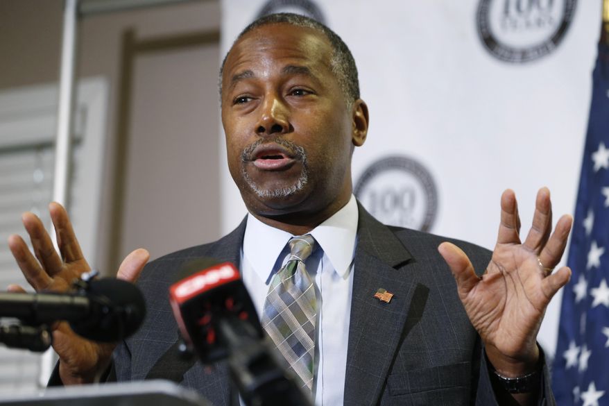 FILE - In this Oct. 29, 2015 file photo, Republican presidential candidate Ben Carson speaks in Lakewood, Colo. For some Republican presidential candidates, the party’s first three primary debates have been pivotal proving grounds that have strengthened their campaigns or shaken their supporters. The famously mild-mannered Carson has largely avoided making headlines in the widely watched televised events, often willing to cede the spotlight to more verbose rivals. Yet the retired neurosurgeon’s standing with voters in preference polls has only gotten better. (AP Photo/David Zalubowski, File)