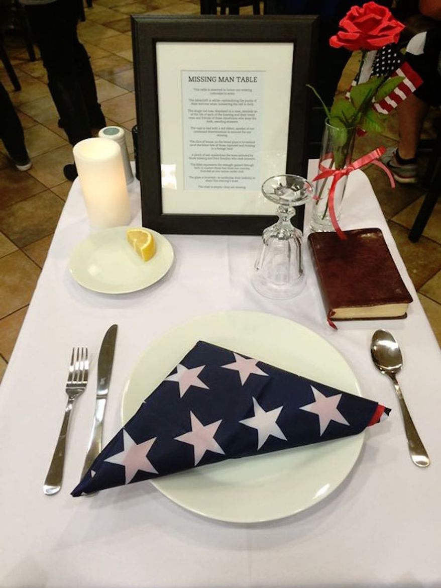 A Chick-fil-A restaurant in Georgia is honoring Veterans Day by setting up a "missing man" table to remember missing U.S. service members. (Facebook/@Eric Comfort)