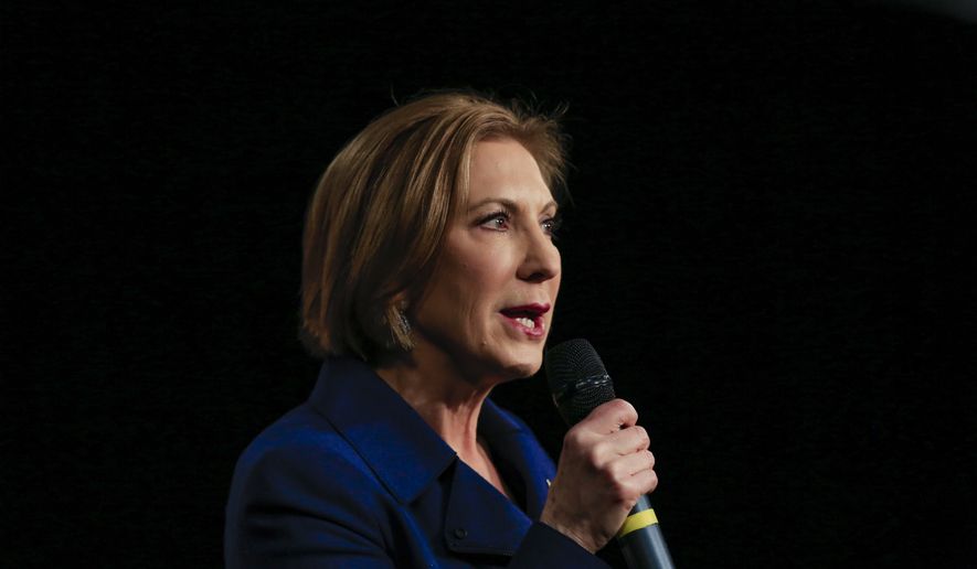 Republican presidential candidate Carly Fiorina speaks at the Iowa GOP&#39;s Growth and Opportunity Party at the Iowa state fair grounds in Des Moines, Iowa, Saturday, Oct. 31, 2015. (AP Photo/Nati Harnik)