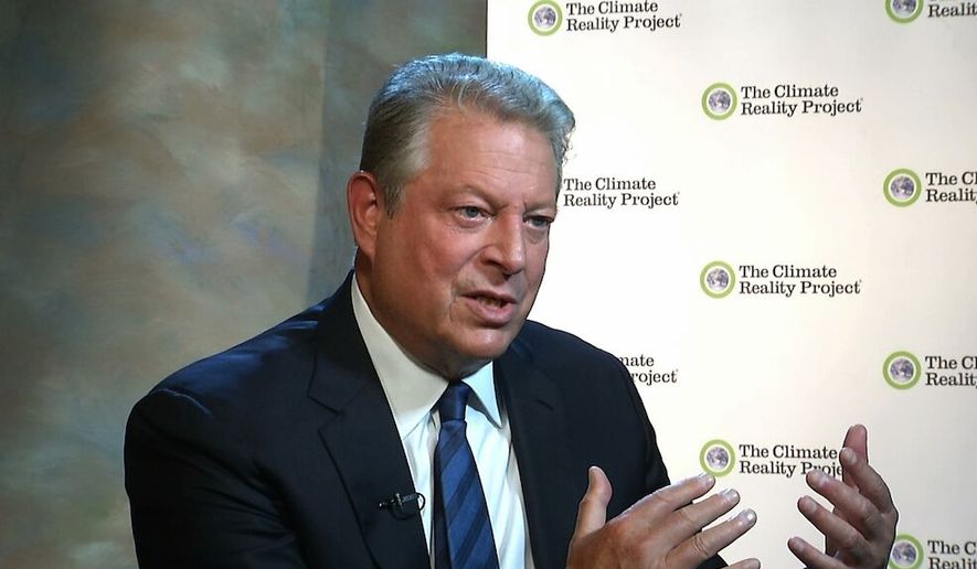 In this image from video, taken Nov. 9, 2015, former Vice President Al Gore gestures during an interview with The Associated Press in Nashville, Tenn. (AP Photo/Alex Sanz) ** FILE **