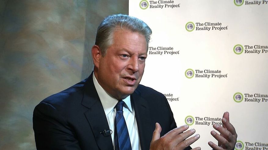 In this image from video, taken Nov. 9, 2015, former Vice President Al Gore gestures during an interview with The Associated Press in Nashville, Tenn. (AP Photo/Alex Sanz) ** FILE **