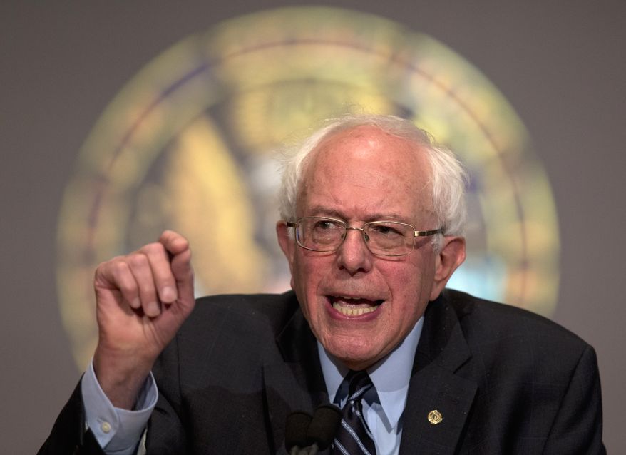 Sen. Bernie Sanders, Vermont independent and Democratic presidential candidate, speaks at Georgetown University in Washington on Nov. 19, 2015, about the meaning of "democratic socialism" and other topics. (Associated Press)
