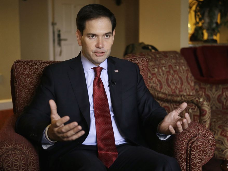 Republican presidential candidate Sen. Marco Rubio, R- Fla., speaks about his Cuban heritage and Cuba policy during an interview with The Associated Press in Orlando, Fla., Friday, Nov. 13, 2015. (AP Photo/John Raoux) ** FILE **