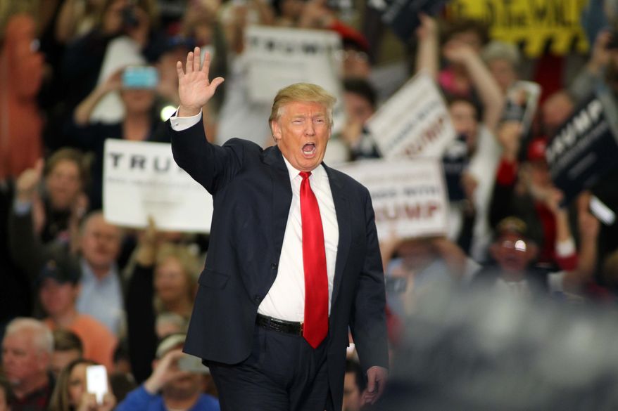 Republican presidential candidate Donald Trump waves during a campaign event at the Myrtle Beach Convention Center on Tuesday, Nov. 24, 2015, in Myrtle Beach, S.C. (AP Photo/Willis Glassgow) **FILE**