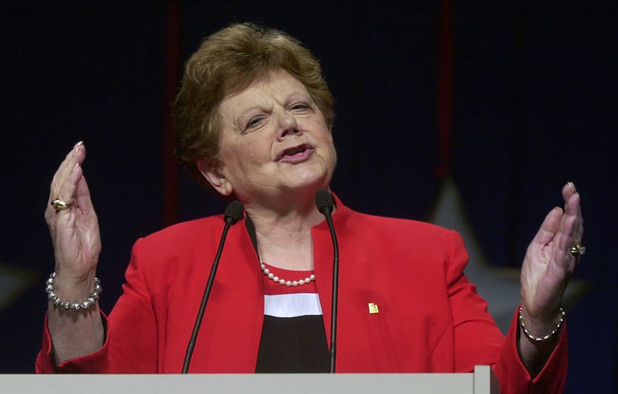 In this May 8, 2004, file photo, Gov. Olene Smith Walker speaks at the state Republican convention in Sandy, Utah. Walker, Utah's first and only female governor, has died. She was 85. Amanda Covington, a former spokeswoman for Walker, says she died Saturday, Nov. 28, 2015, in Salt Lake City from natural causes. (AP Photo/Douglas C. Pizac, File)