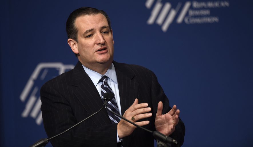 Republican Presidential candidate Sen. Ted Cruz, R-Texas speaks at the Republican Jewish Coalition Presidential Forum in Washington, Thursday, Dec. 3, 2015. (AP Photo/Susan Walsh)