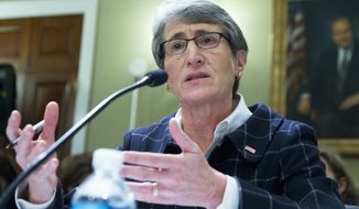 Interior Sally Jewell testifies on Capitol Hill in Washington, Wednesday, Dec. 9, 2015, before the House Natural Resources Oversight Committee hearing on the Animas River Spill in Colorado.  (AP Photo/Manuel Balce Ceneta)