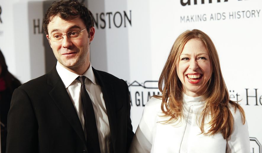 FILE - In this Feb. 11, 2015, file photo, Marc Mezvinsky, left, and Chelsea Clinton, attend amfAR's Annual New York Honors Gala at Cipriani Wall Street in New York. As secretary of state, Hillary Clinton intervened in a request forwarded by her son-in-law on behalf of a deep-sea mining firm to meet with her or other State Department officials after one of the firm’s investors asked Chelsea Clinton’s husband for help setting up such contacts, according to the most recently released Clinton emails. Clinton ordered a senior State Department official in August 2012 to look into the request. Her action came three months after an investor in the mining firm emailed Marc Mezvinsky, Chelsea Clinton’s husband and a partner in Eaglevale Partners LP, a New York hedge fund, asking for his help in setting up State Department contacts. (Photo by Andy Kropa/Invision/AP)