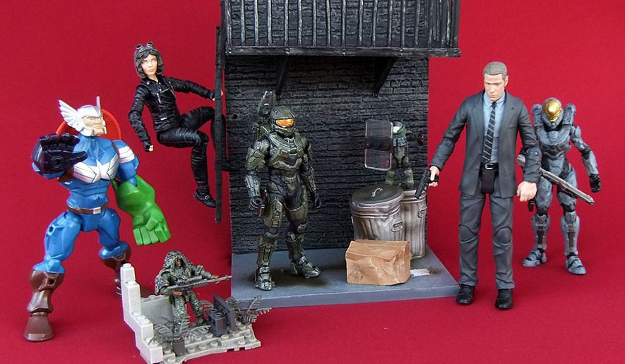 Zadzooks' gift ideas for action figure fans include an Ultimate Avengers Masher, Ghillie Suit Sniper and Juggernaut from "Call of Duty," Selina Kyle and Jim Gordon from "Gotham," and Master Chief and Spartan Kelly-087 from "Halo 5." (Photograph by Joseph Szadkowski / The Washington Times)