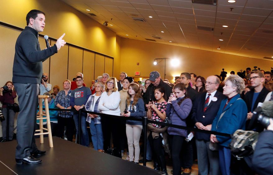 Republican presidential candidate Sen. Marco Rubio was one of the Gang of Eight who drafted a bill to grant most illegal immigrants quick legal status, but now he says such amnesties must be put on hold until the border is secured. (Associated Press photographs)