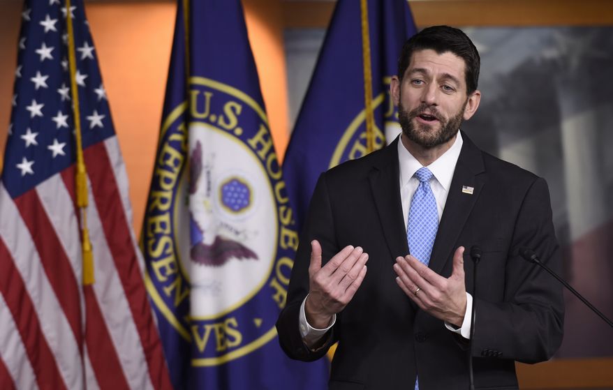 House Speaker Paul Ryan of Wis. gestures during an end-of-the-year news conference on Capitol Hill in Washington, Thursday, Dec. 17, 2015, as the Congress moves toward passage of a $1.1 trillion omnibus spending bill. (AP Photo/Susan Walsh)