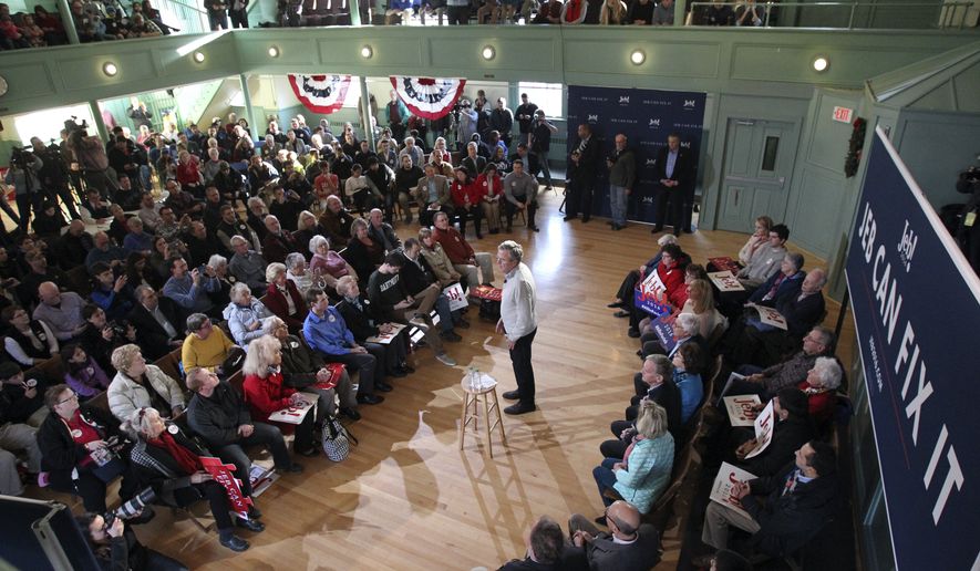 Republican presidential candidate Jeb Bush speaks during a town hall event, Saturday, Dec. 19, 2015, in Exeter, N.H. (AP Photo/Mary Schwalm)