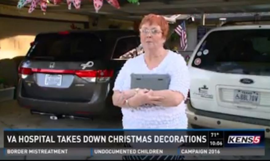 A VA hospital in San Antonio has removed Ethel Holloway's Christmas decorations after deciding they were too religious in nature. (KENS 5)