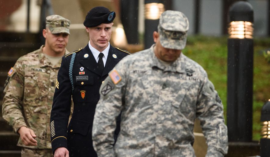U.S. Army Sgt. Bowe Bergdahl leaves the courthouse Tuesday, Dec. 22, 2015, after his arraignment hearing at Fort Bragg, N.C. (Andrew Craft /The Fayetteville Observer via AP) ** FILE **