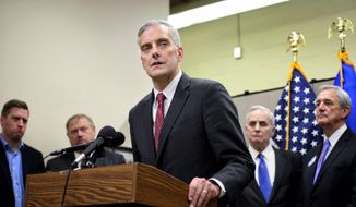 Denis McDonough, White House chief of staff, speaks at a news conference after meeting with Iron Rangers in Virginia, Minn., on Dec. 22, 2015. (Glen Stubbe/Star Tribune via AP) **FILE**