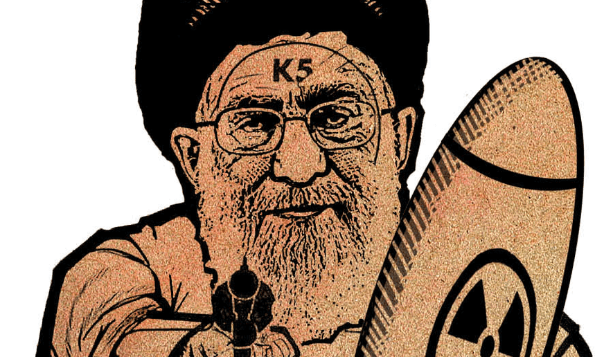 Illustration on continued Iranian nuclear deceit by Alexander Hunter/The Washington Times