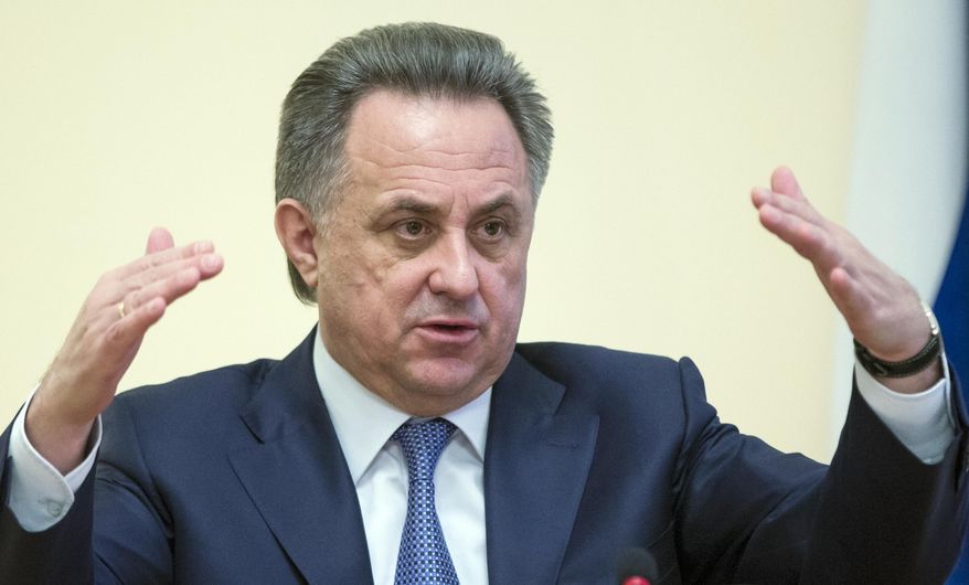 Russian Sports Minister Vitaly Mutko speaks during a news conference in Moscow, Russia, Wednesday, Dec. 23, 2015. Mutko said doping has been yet another try to paint Russia as a villain, and dismissed any claims that the government was involved in doping cover-ups. Instead, he suggested that athletes should take personal responsibility for the breach of sports regulations. (AP Photo/Pavel Golovkin)
