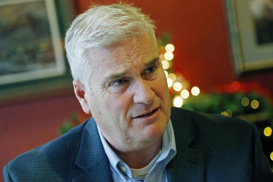 In this Dec. 22, 2015, photo, Rep. Tom Emmer, R-Minn., is interviewed in St. Paul, Minn. Emmer, who has a year under his belt as a Minnesota congressman, has held 14 town halls in all corners of the sprawling 6th District. (AP Photo/Jim Mone)