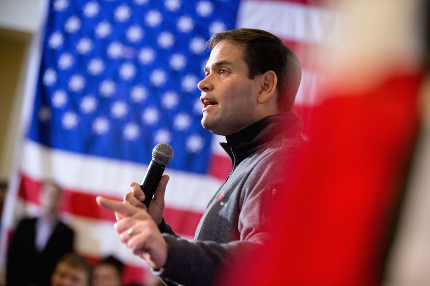 Republican presidential candidate, Sen. Marco Rubio, R-Fla. speaks at Rastrelli&#39;s Tuscany Special Events Center in Clinton, Iowa, Tuesday, Dec. 29, 2015. (AP Photo/Andrew Harnik)