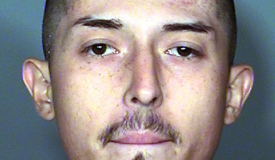 FILE - This undated file booking photo provided by the Las Vegas Metropolitan Police Department shows Leonardo Ruesga. Ruesga, 20, is facing 12 to 40 years in Nevada state prison after pleading guilty to driving under the influence of drugs in a crash that killed a 6-year-old girl and her grandmother at a Las Vegas bus stop. Ruesga pleaded guilty Tuesday, Dec. 29, 2015 to two counts of DUI causing death in the March 30 crash near a busy intersection east of downtown Las Vegas. Sentencing is set for Feb. 16.(AP Photo/Las Vegas Metropolitan Police Department, File)