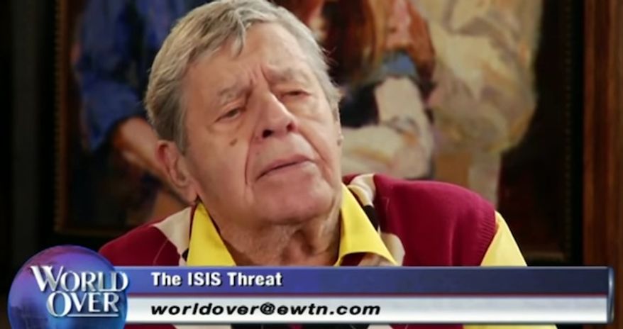 Legendary comedian Jerry Lewis asserted that Syrian refugees should "stay where the hell they are" and declared his support for Republican presidential front-runner Donald Trump in a recent interview with Catholic journalist Raymond Arroyo. (YouTube/@Amanda Prestigiacomo)