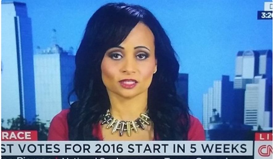 Katrina Pierson, national spokeswoman for Donald Trump&#39;s presidential campaign came under fire for wearing a bullet necklace during an appearance on CNN. (Image: Screen Grab from YouTube) ** FILE **
