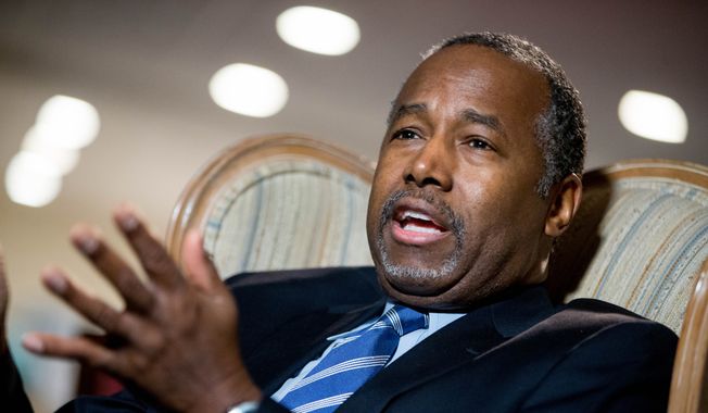 Republican presidential candidate Ben Carson speaks in his home in Upperco, Md. (AP Photo/Andrew Harnik, File)