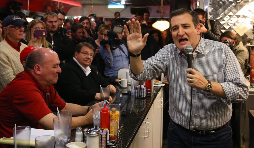 Republican Presidential candidate Sen. Ted Cruz, R-Texas, campaigns at Penny&#x27;s Diner in Missouri Valley, Iowa, Monday, Jan. 4, 2016. (AP Photo/Nati Harnik) 