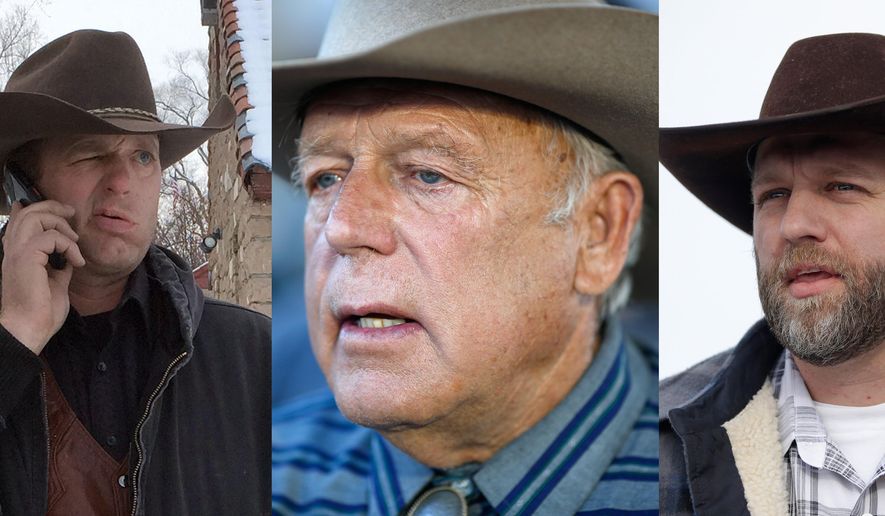 This is a combo of file photos showing the Bundy family from left to right, Ryan Bundy, Cliven Bundy and Ammon Bundy. Ryan and Ammon Bundy are part of a group of protesters who are in a standoff at the Malheur National Wildlife Refuge in Burns, Oregon. They are also the sons of rancher Cliven Bundy, who was involved in a 2014 Nevada standoff with the government over grazing rights. (AP Photos/File)