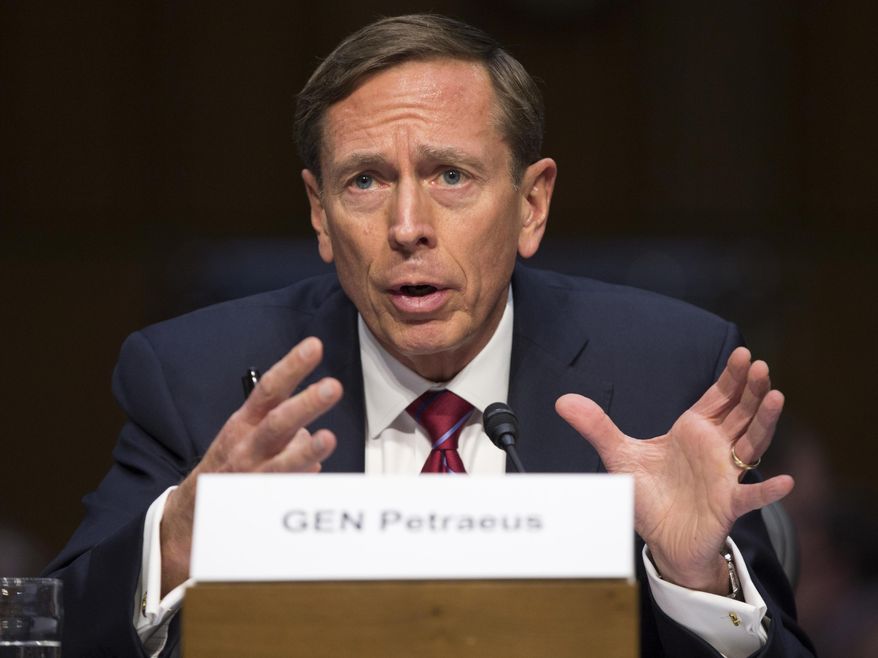 FILE - In this Sept. 22, 2015 file photo, former CIA Director David Petraeus testifies on Capitol Hill in Washington. The House Benghazi Committee that is looking into the deadly 2012 attacks in Benghazi, Libya is interviewing Petraeus behind closed doors as the investigation enters its third calendar year, and a presidential election year. (AP Photo/Evan Vucci, File)