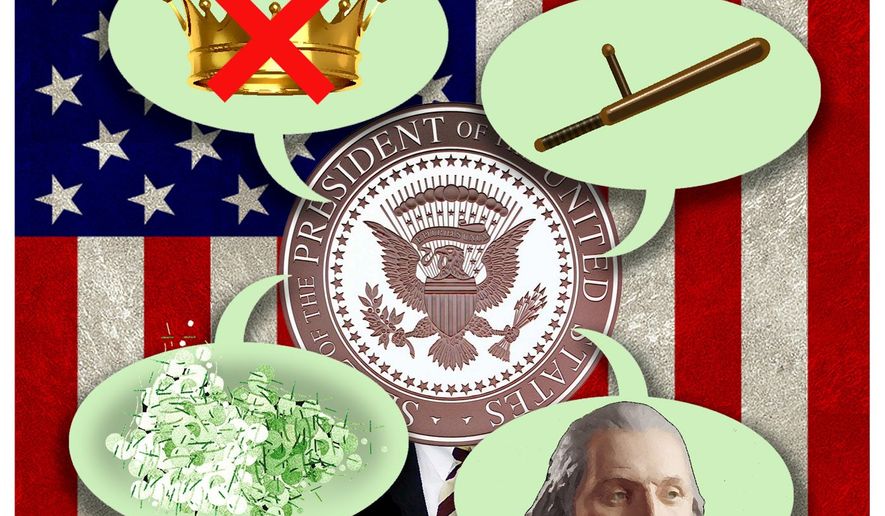 Illustration on eyebrow-raising moments in past state of the union addresses by Alexander Hunter/The Washington Times