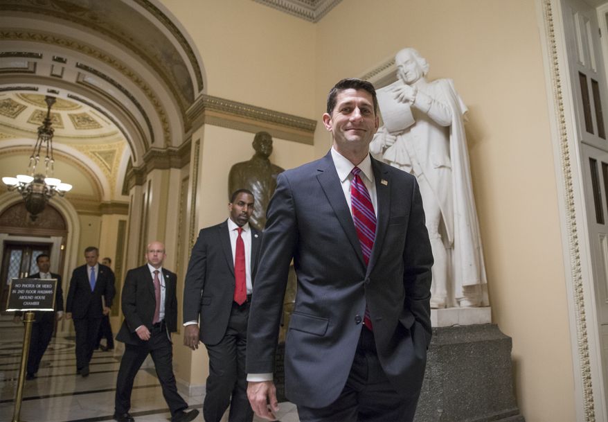 Speaker of the House Paul Ryan, R-Wis., smiles as he departs the chamber just after the Repubican-controlled House of Representatives voted to eliminate key parts of President Barack Obama&#x27;s health care law and to stop taxpayer funds from going to Planned Parenthood, at the Capitol in Washington, Wednesday, Jan. 6, 2016. (AP Photo/J. Scott Applewhite)