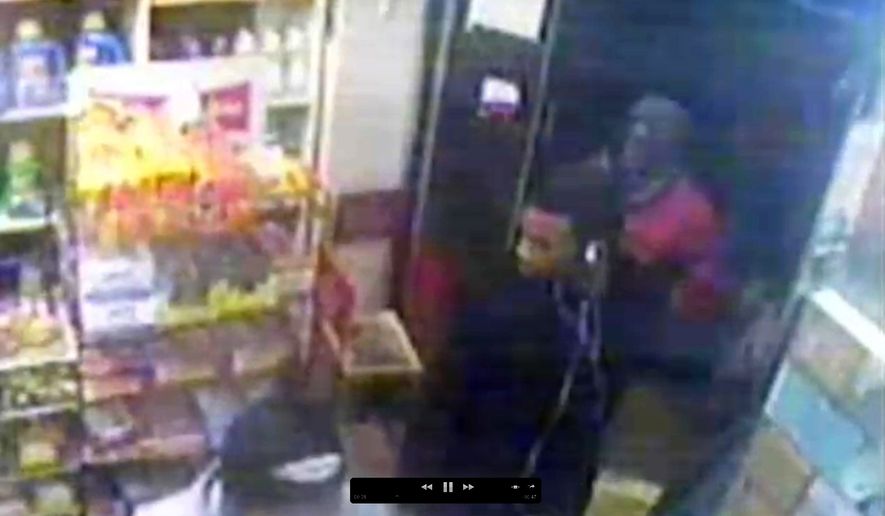 This image from security video provided by the New York Police Department, from a security camera at a bodega at 635 Watkins St. in the Brooklyn borough of New York, shows three men who are wanted by police in connection with the gang rape of an 18-year-old woman who was walking in the nearby Osborn Playground with her father later the same evening. Authorities say five men approached the pair. They say one of the men pointed a gun at the father and ordered him at gunpoint to leave before they took turns raping the woman.The father returned with two police officers, but the attackers fled. (New York Police Department via AP)