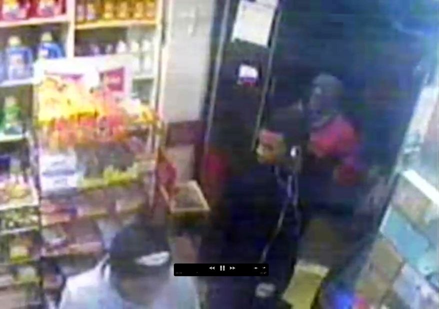 This image, made from security video from a Brooklyn bodega and provided by the New York Police Department, shows three men who are wanted by police in connection with the gang rape of an 18-year-old woman who was walking with her father at Osborn Playground. (New York Police Department via Associated Press)
