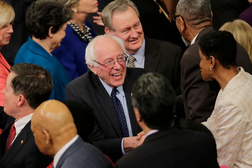Democratic presidential candidate Sen. Bernie Sanders, I-Vt. arrives on Capitol Hill in Washington, Tuesday, Jan. 12, 2016, for President Barack Obama's State of the Union address before a joint session of Congress . (AP Photo/J. Scott Applewhite)