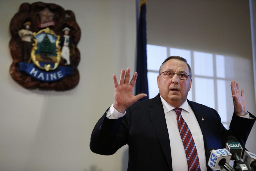 FILE - In a Friday, Jan. 8, 2016 file photo, Gov. Paul LePage speaks at a news conference at the State House, in Augusta, Maine, where he apologized for his remark about out-of-state drug dealers impregnating "young white" girls. For five years now, the Republican has slung crude insults at his adversaries, heaped abuse on the media and offended many with his brass-knuckle tactics and off-the-cuff remarks. On Thursday, Jan. 14, lawmakers take up a longshot bid to impeach him. (AP Photo/Robert F. Bukaty, File)