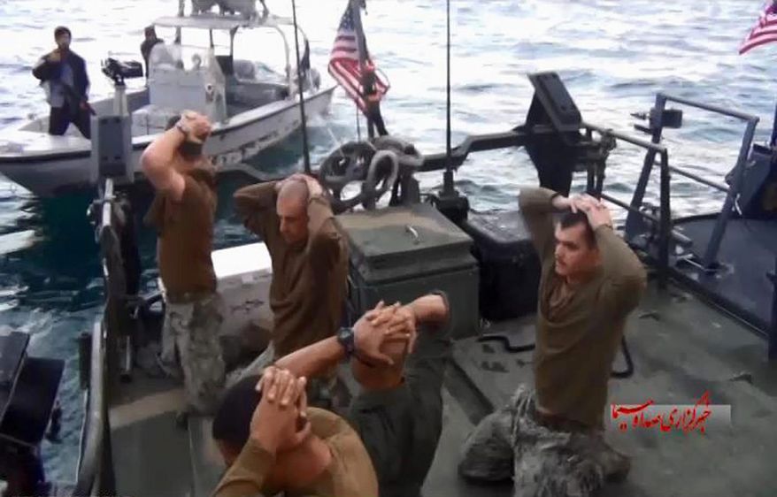 U.S. sailors in the custody of Iranian naval forces. (Associated Press) ** FILE **