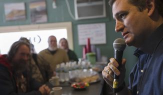 Republican presidential candidate, Sen. Ted Cruz, R-Texas speaks during a campaign stop at Lino&#x27;s Restaurant, Tuesday, Jan. 19, 2016, in Sanbornville, N.H. (AP Photo/John Minchillo)
