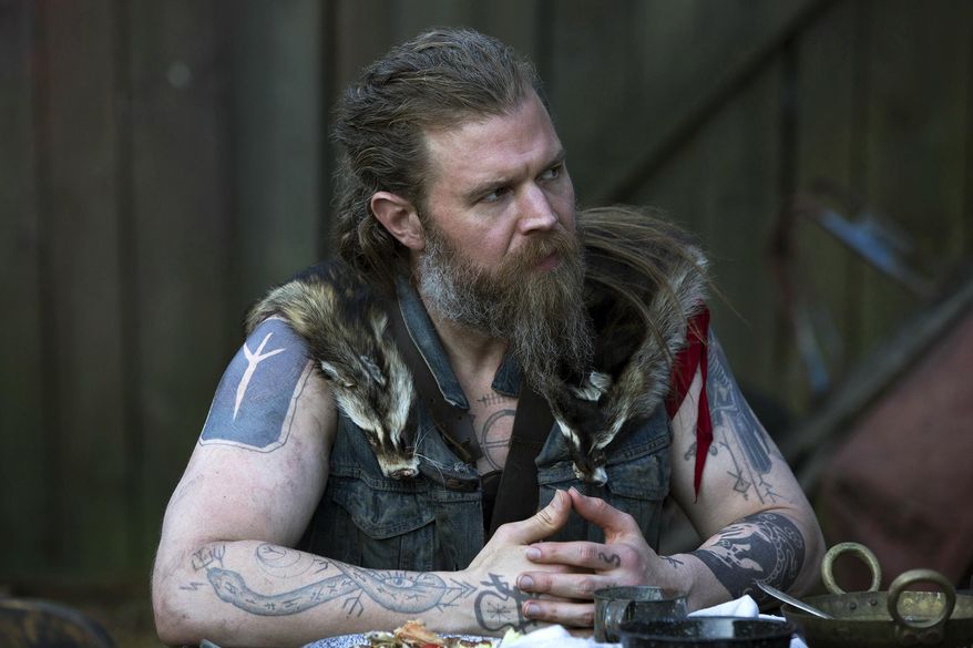This image released by WGN America shows Ryan Hurst as Lil Fosterin a scene from "Outsiders," premiering on Tuesday, Jan. 26 at 9 p.m. ET. (Eric Liebowitz/WGN America via AP)