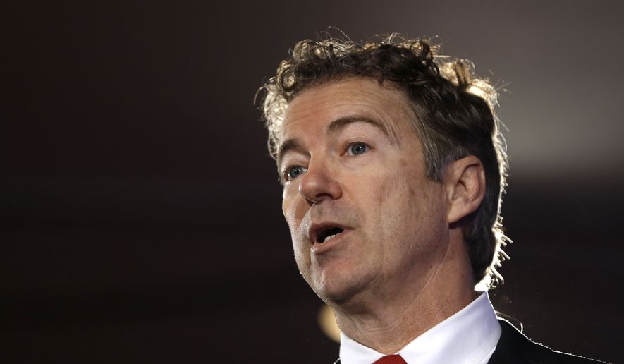 Former Republican presidential candidate, Sen. Rand Paul, R-Ky. speaks Saturday, Jan. 23, 2016, at the New Hampshire Republican Party summit in Nashua, N.H. (AP Photo/Matt Rourke) ** FILE **