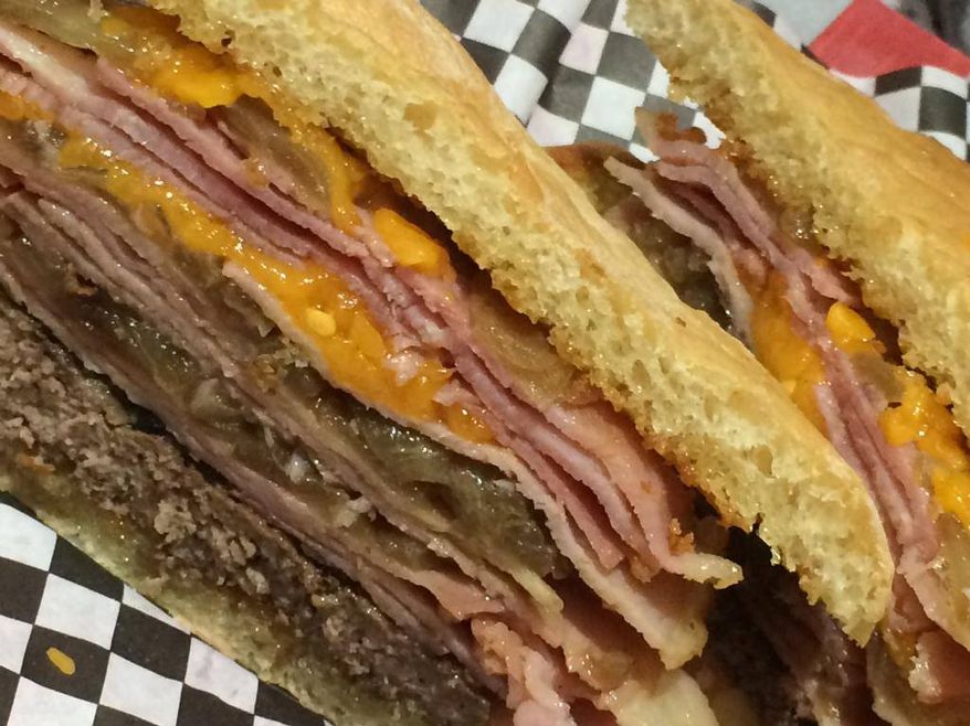 The new Trump Burger is a big seller at a historic Iowa cafe, and features a half-pound of ham. (Northside Cafe)
