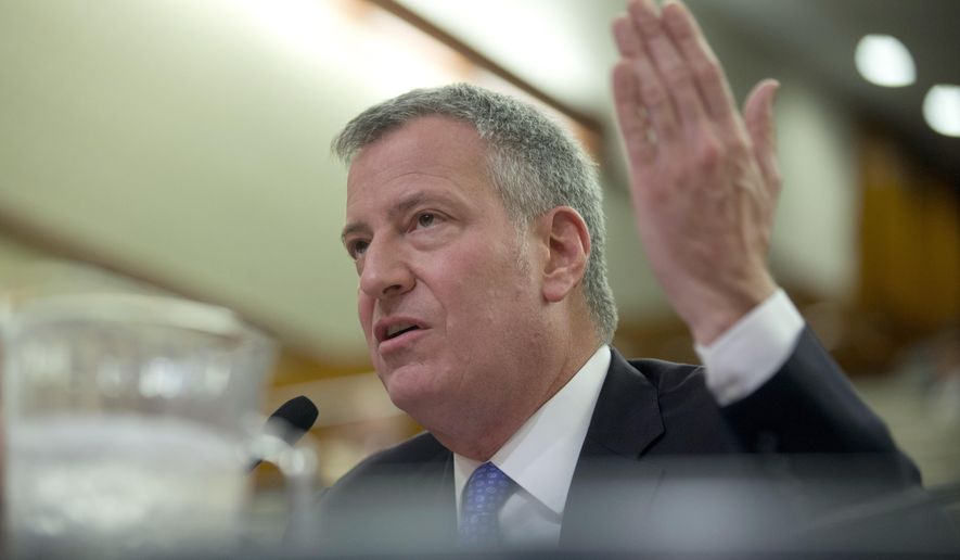 New York City Mayor Bill de Blasio testifies during a joint legislative hearing on local government on Tuesday, Jan. 26, 2016, in Albany, N.Y. (AP Photo/Mike Groll)