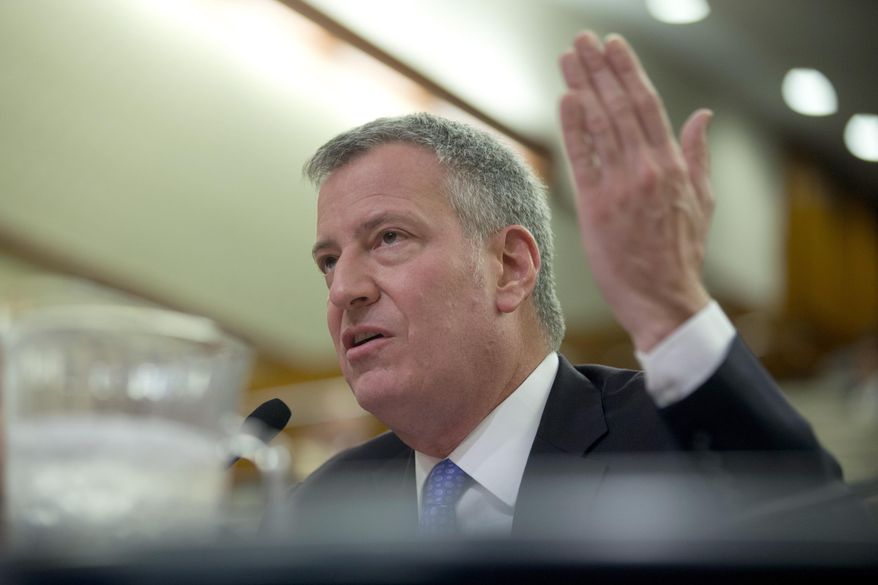 New York City Mayor Bill de Blasio testifies during a joint legislative hearing on local government on Tuesday, Jan. 26, 2016, in Albany, N.Y. (AP Photo/Mike Groll)