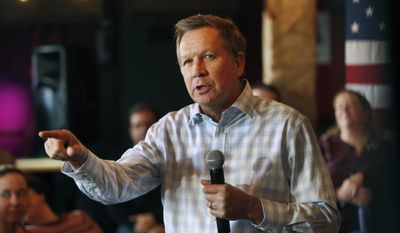 Republican presidential candidate, Ohio Gov. John Kasich speaks to voters during a campaign stop at a music club tavern called the Stone Church, Monday, Jan. 25, 2016, in Newmarket, N.H. (AP Photo/Jim Cole)