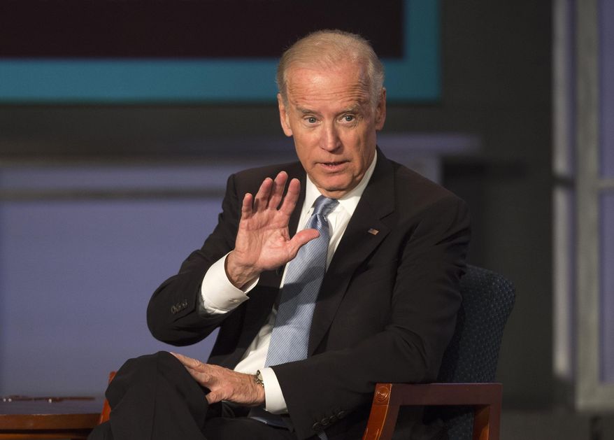 FILE - In this Oct. 20,2015 file photo, Vice President Joe Biden speaks in Washington. Biden likens the GOP presidential race to a “gift from the Lord” for Democrats trying to win back the House and Senate. (AP Photo/Molly Riley, File)
